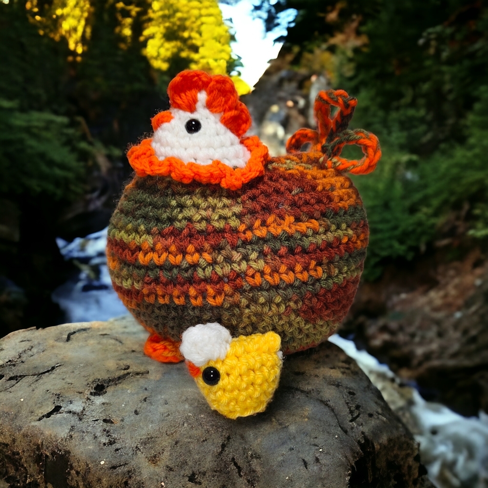 Handmade Crochet Easter Mama Hen and Baby Chick Egg Amigurumi Set